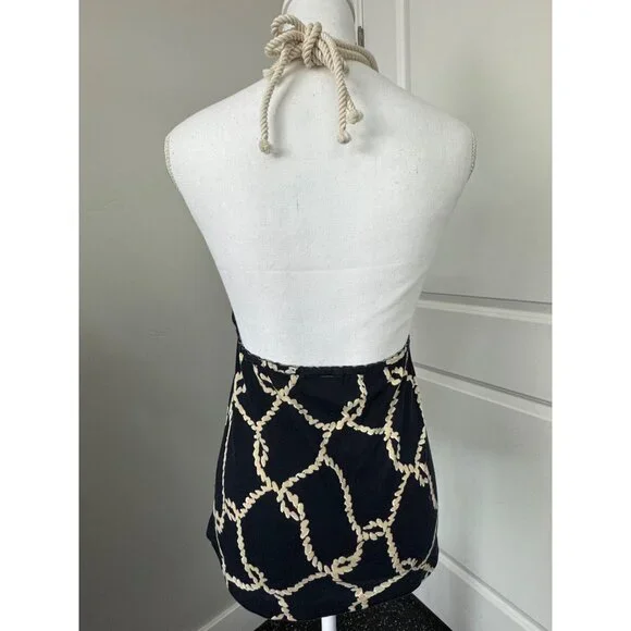 J.Crew Womens Navy & Beige Rope Print Halter Top With Deep V-Neckline - NWOT - Picture 4 of 16
